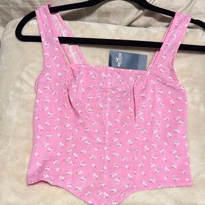 Hollister Pink Floral Square-Neck Crop Tank